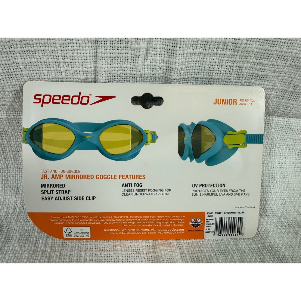 Speedo Junior Amp Mirrored Swim Goggles Pink Raspberry‎ Ages 6-14 UV Anti-Fog